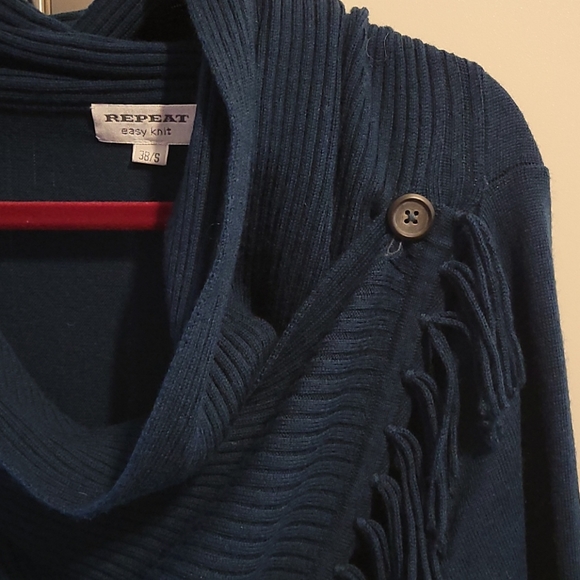 Repeat Teal Fringe wrap cardigan - Picture 3 of 8